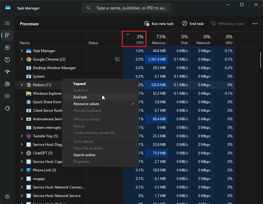 afslut apps i task manager