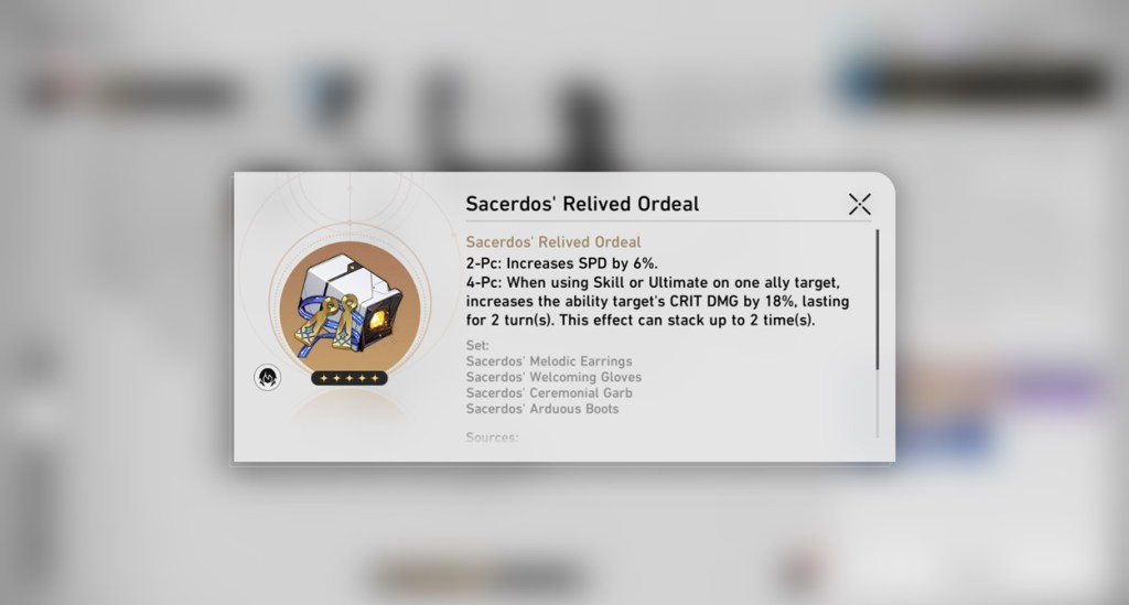 Sacerdos' Relived Ordeal Honkai Star Rail Relic sæt