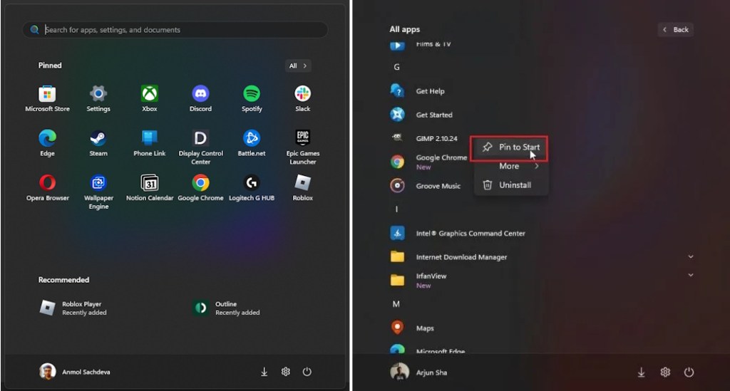 fastgør apps til startmenuen i Windows 11