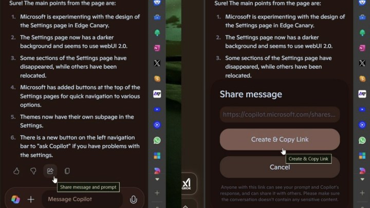 Microsoft introducerer nye delingslinkfunktioner til Copilot i Edge
