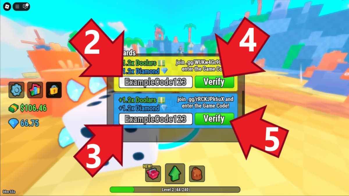 Kodepaneler i menuen Mega Rolls Rewards
