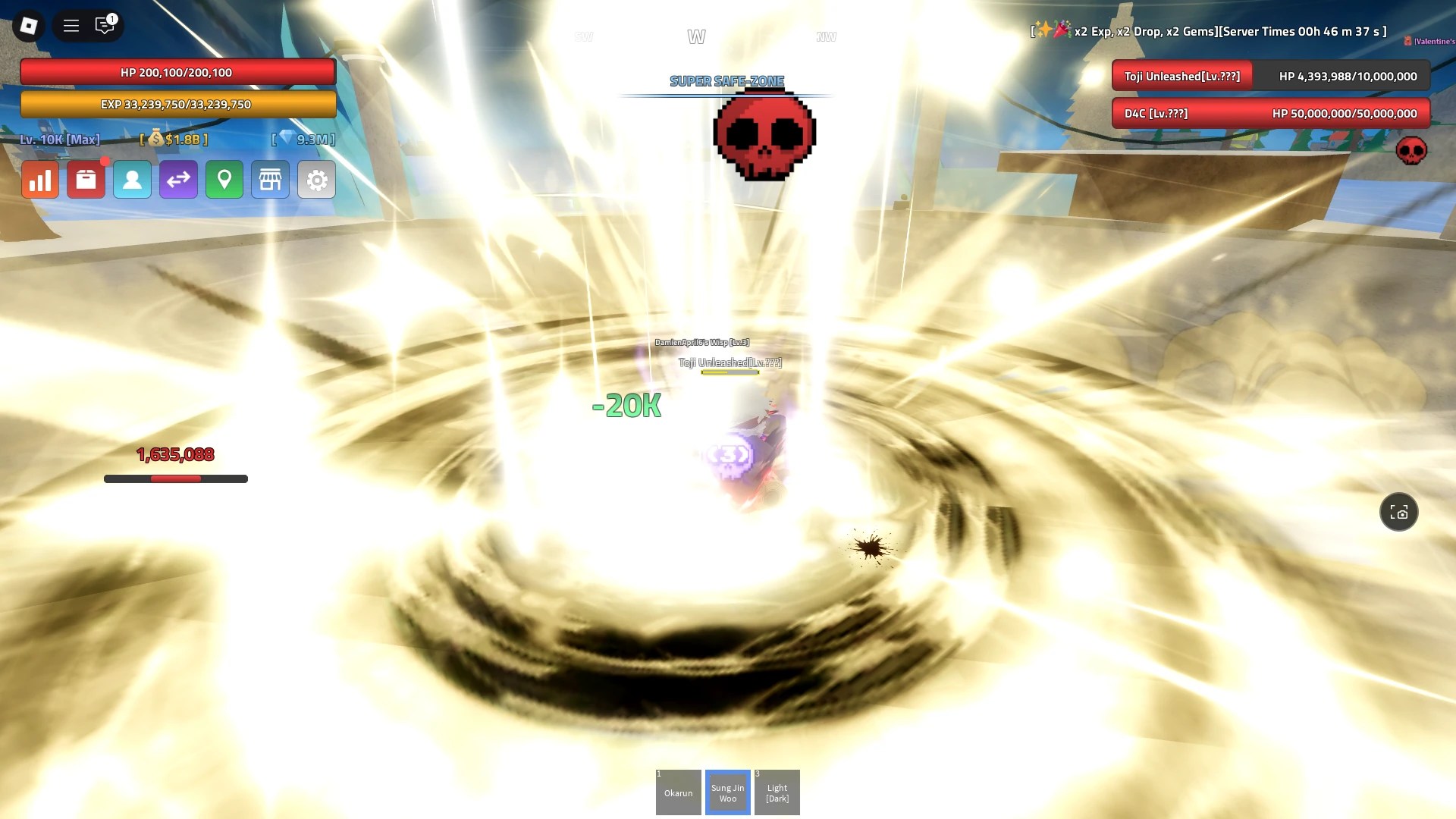 En spiller, der udløser effekten af en Wisp i Verse Piece Roblox oplevelse