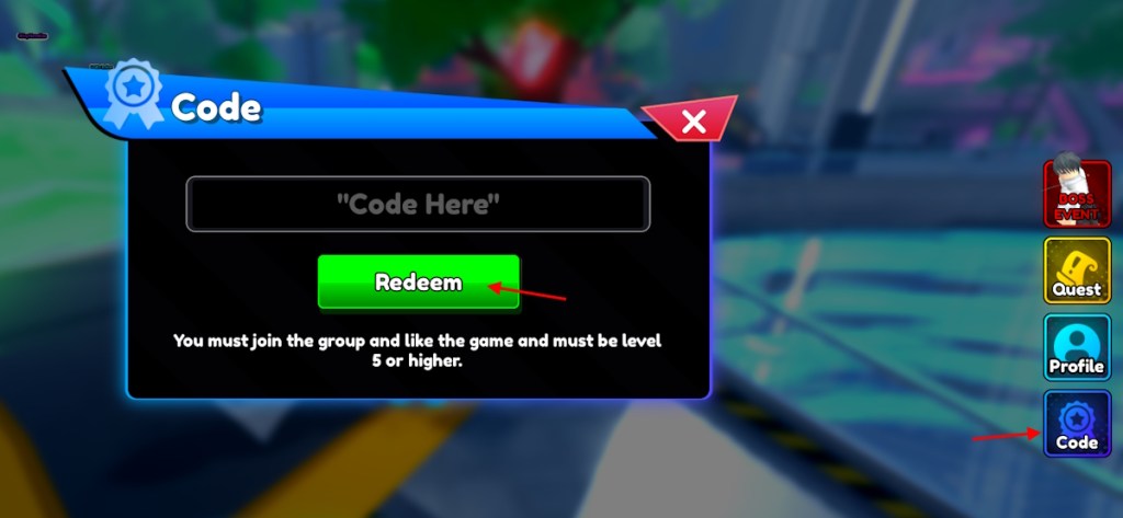 Anime Rangers X codes redeem section