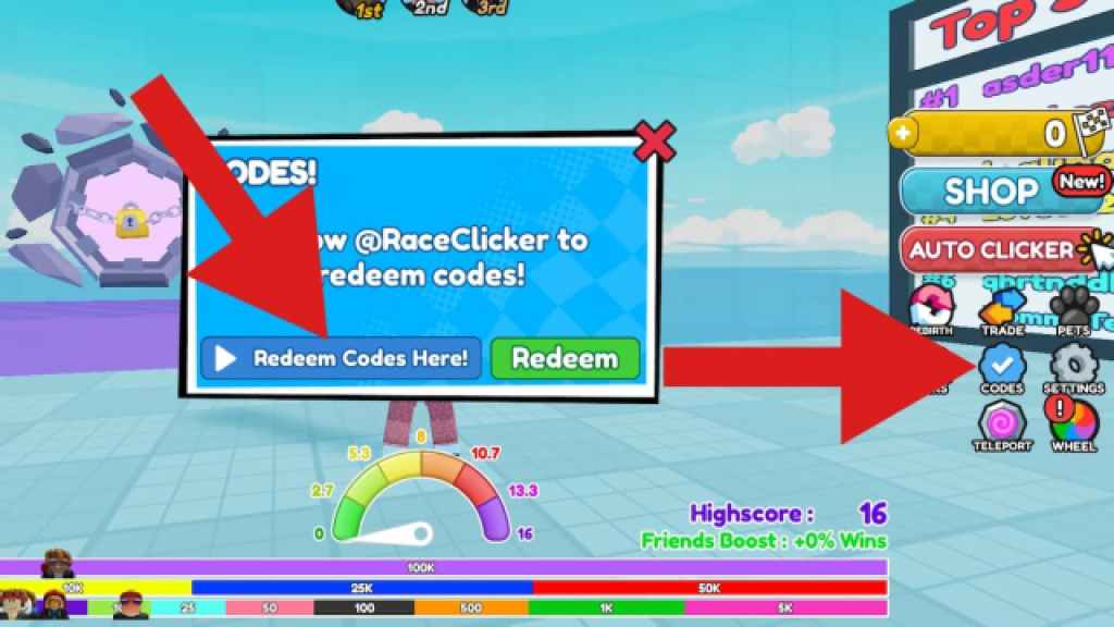 Hvordan man indløser koder i Race Clicker