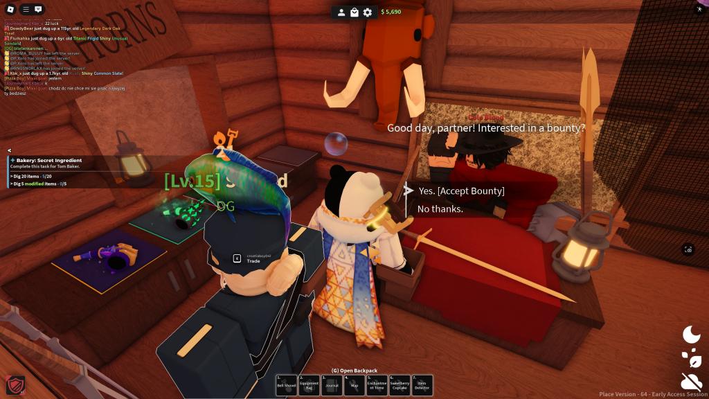 En Roblox spiller taler med Combat Guild NPC'en i Roblox Dig