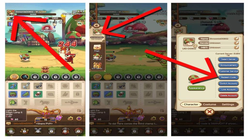 Sådan indløser du koder i Legend of Mushroom.