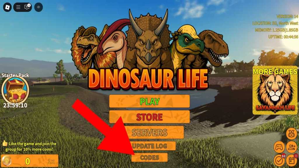 Hvordan man indløser koder i Dinosaur Life.