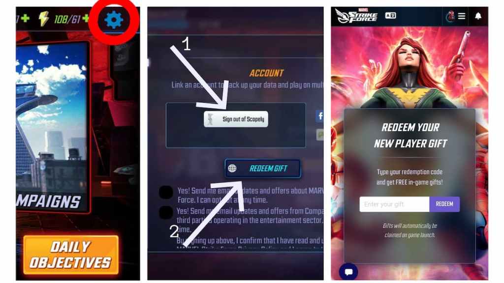 Hvordan man indløser koder i Marvel Strike Force.