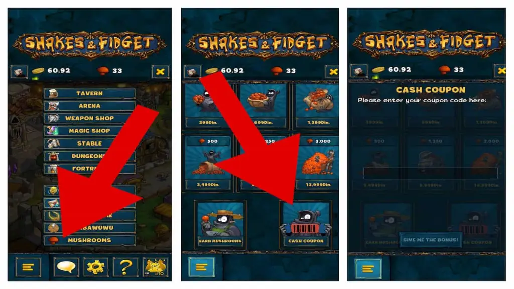 Sådan indløser du koder i Shakes and Fidget.